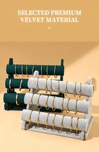 High-quality 3-tier velvet bracelet display stands in dark green and light gray colors
