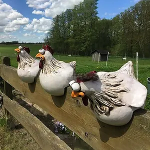 Statues de poulet drôles en résine pour décoration de clôture de jardin lot de 3 coqs