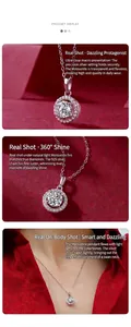 Elegant S925 silver necklace with a round halo 1ct moissanite pendant for women