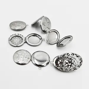 Stainless steel photo locket pendants in round and oval shapes for DIY jewelry making