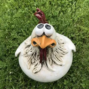 Funny resin chicken garden statue with goofy expression for outdoor fence decoration