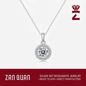 Luxury 925 Sterling Silver Moissanite Necklace Princess Round Halo Pendant Clavicle Chain For Women Elegant Fashion Jewelry