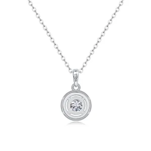 Elegant S925 sterling silver moissanite necklace with round pendant for women minimalist