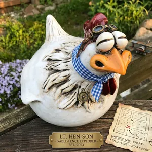 Funny resin chicken garden fence decoration with an exaggerated facial expression