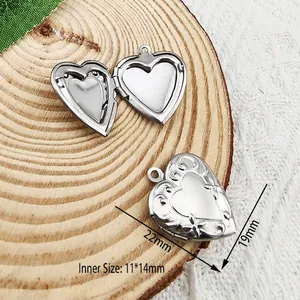 Detailed view of stainless steel heart locket pendant with dimensions 22mm and 19mm