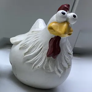 Funny and weird resin garden chicken statue with big eyes for fence and yard decoration
