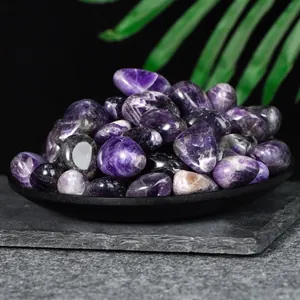 Natural polished amethyst tumbled stones for home decor and crystal healing therapy