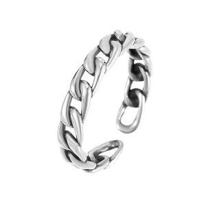 Vintage S925 sterling silver cuban chain link open ring for women