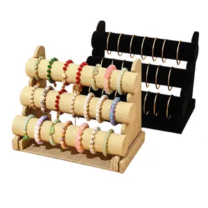 Premium three-tier burlap jewelry display stand for bracelets and watches organizer