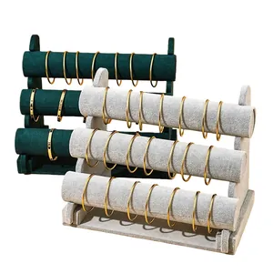 Three-tier velvet bracelet display stand for jewelry storage and retail display