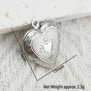 Detailed close-up of a silver stainless steel heart locket pendant with 22.6x19mm dimensions