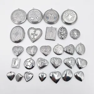 Vintage Stainless Steel Locket Pendants For DIY Jewelry Making Memorial Heart Round Square Photo Holder Pendant Accessory