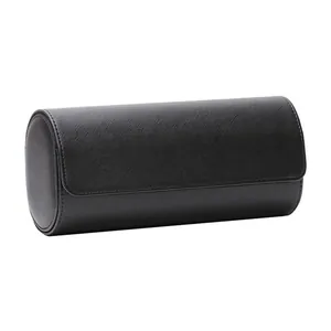 Luxury black PU leather watch roll travel case with 3-slot storage and Saffiano texture
