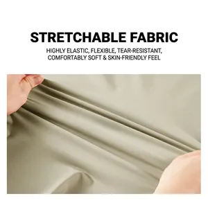 Close-up showing the elasticity of high-performance stretch fabric for sports wear.