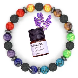 Natural Crystal Stone Beaded Bracelet Set For Women Men Healing Chakra Lava Rock Aromatherapy Diffuser Essential Oil Magnetic Jewelry Gift