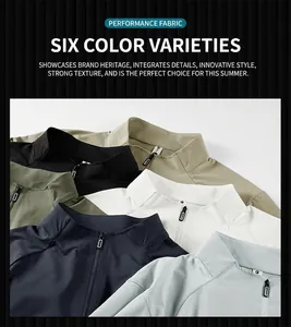 Close-up of variety of colors for men's quick-dry outdoor sports quarter-zip shirts
