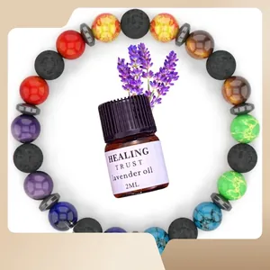 Natural seven chakra crystal stone bracelet with 2ml lavender essential oil aromatherapy set