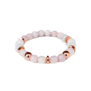 Natural pink quartz and white stone beaded bracelet with rose gold accents