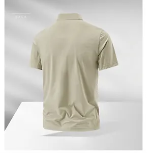 Rear view of khaki quick-dry athletic t-shirt for men, showing fabric and fit details