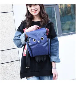 Women's blue 3D owl-shaped backpack with embroidery detail for casual streetwear style