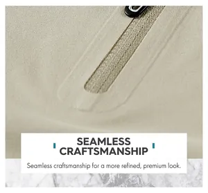 Macro view of high-quality seamless zipper on khaki quick-dry athletic performance T-shirt