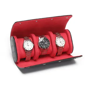Luxe PU-leren horlogedoos met 3 slots, krokodillenpatroon en rode fluwelen voering