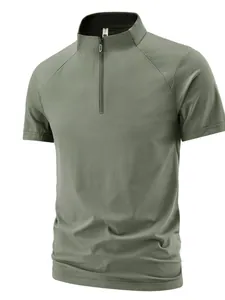 Men's Outdoor Quick Dry Sport T-Shirt Nylon Spandex Stand Collar Quarter Zip Raglan Sleeve Athletic Gym Training Running Top