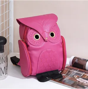 Vibrant pink owl-shaped cartoon backpack with 3D embroidery details for daily use
