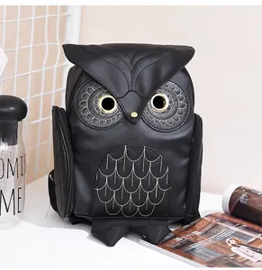 Cute black owl-shaped backpack for women in stylish faux leather
