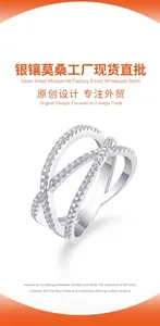 Close-up of S925 sterling silver crisscross ring set with brilliant Moissanite stones
