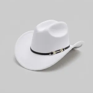 White western cowboy hat with black leather belt and gold metal buckle decoration