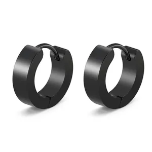 Minimalist black stainless steel hoop earrings for men and women in trendy hip-hop style