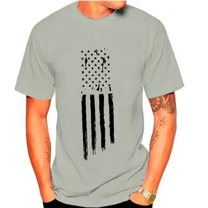 T-shirt à manches courtes gris pour homme avec motif drapeau américain noir vieilli