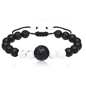 Natural Stone Lava Rock Tiger Eye Beaded Bracelet Handmade Adjustable Braided Rope Bracelet Men Women Yoga Jewelry Gift
