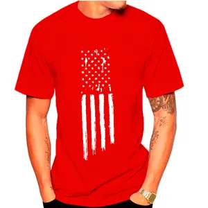 T-shirt rouge tendance à manches courtes pour hommes avec imprimé graphique drapeau US