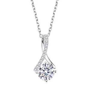 Elegant silver-tone stainless steel necklace with herringbone zircon fishtail pendant