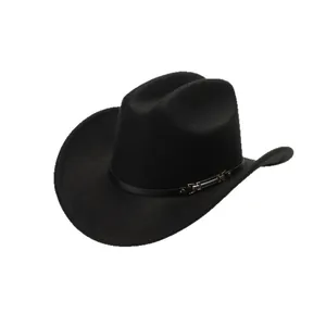 Classic black western cowboy hat for women with leather band and metal buckle detail