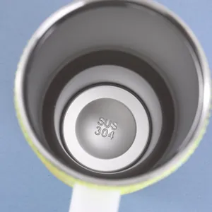 Detail view of the food-grade SUS 304 stainless steel interior of the tumbler