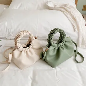 Sacs à main plissés élégants en PU beige et vert sauge pour femmes