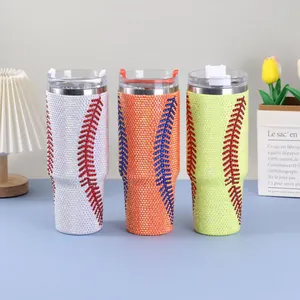 40oz stainless steel tumblers with baseball rhinestone designs in three vibrant colors.