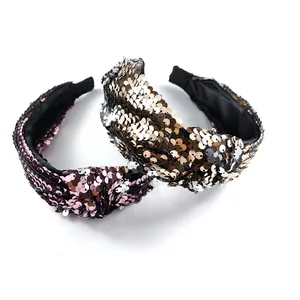 Sparkling sequined knotted headbands for women in fashionable gold and pink colors