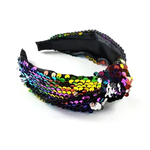 Stylish colorful sequined knotted headband for women featuring a vintage retro aesthetic