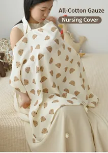 Soft cotton gauze nursing cover with cute bear print for discreet breastfeeding