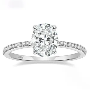 Macro detail of a 3-carat oval zircon silver ring showing the S925 hallmarked band