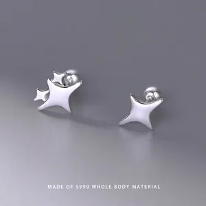 S999 Fine Silver Star Stud Earrings For Women Minimalist Screw Back Tiny Hypoallergenic Ear Bone Stud Earrings Jewelry