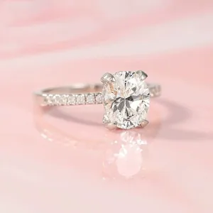 Close-up of an 8x10 oval zirconia silver ring with pavé-set band stones
