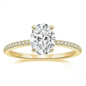 Detailed view of an oval zircon silver ring with sparkling side stones and S925 mark.