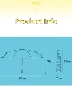 Detailed size specifications and dimensions for the automatic 3-fold transparent umbrella