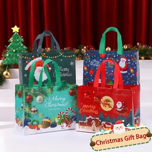 Christmas Halloween Non-Woven Gift Bags Coated Heat Pressed Tote Bags For Holiday Party Favors Packaging Merry Christmas Handbags