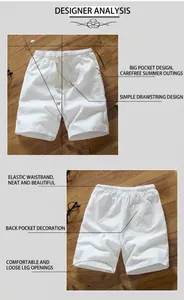 Detailed view of white cotton-linen shorts with drawstring and elastic waistband